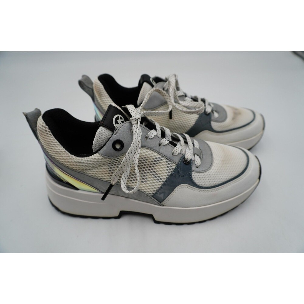 Michael Kors Ballard Trainer Sneakers Optic White & Grey Mesh & Leather Size 8M
